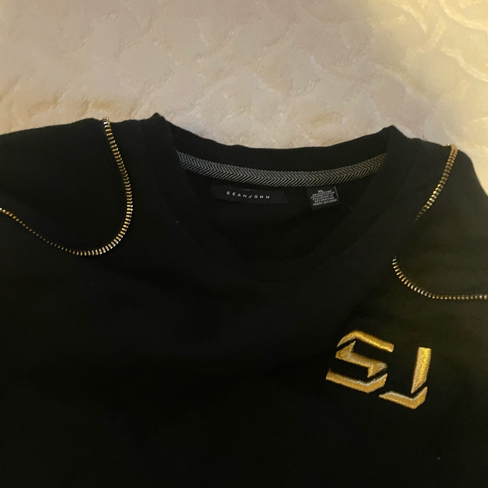 Sean John Black Sweatshirt with Gold Stitching and Logo